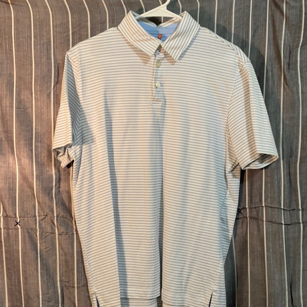 Van Heusen Traveler short sleeve polo size medium white with blue stripes